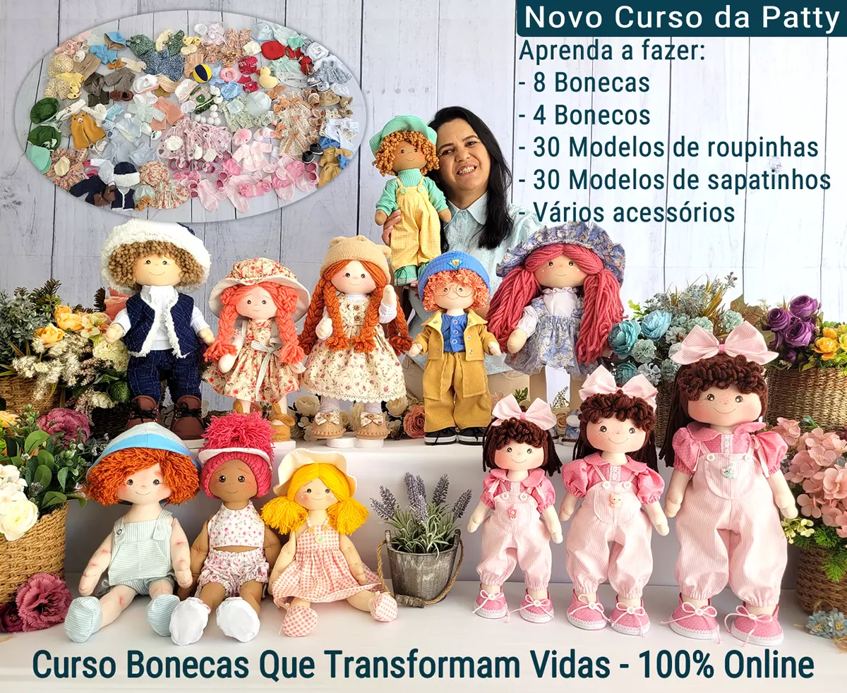 Bonecas de pano criadas com a formação Maria Flor